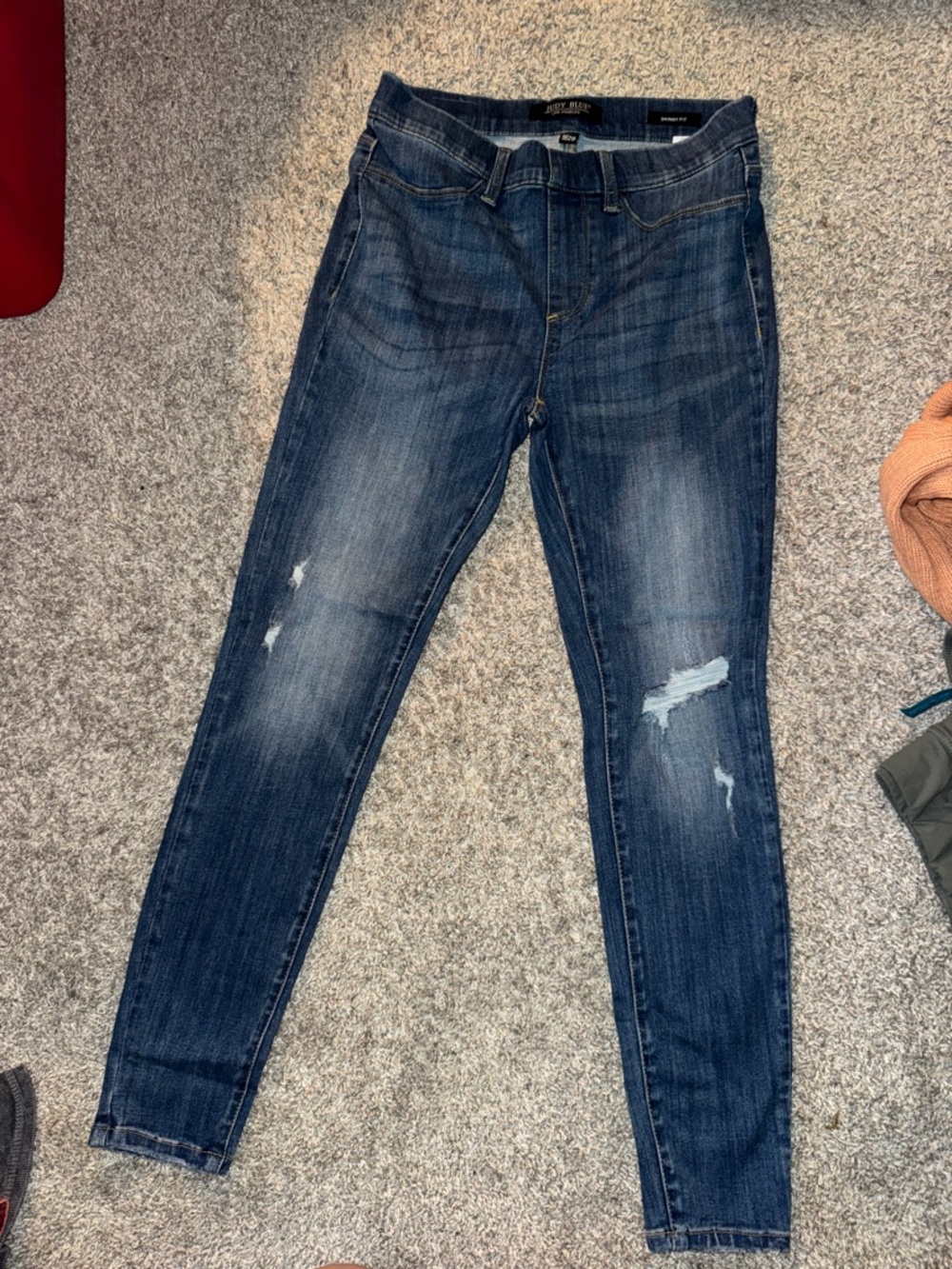 Pull - on Judy Blue Medium Dark Blue Skinny Jeans with Knee Distress